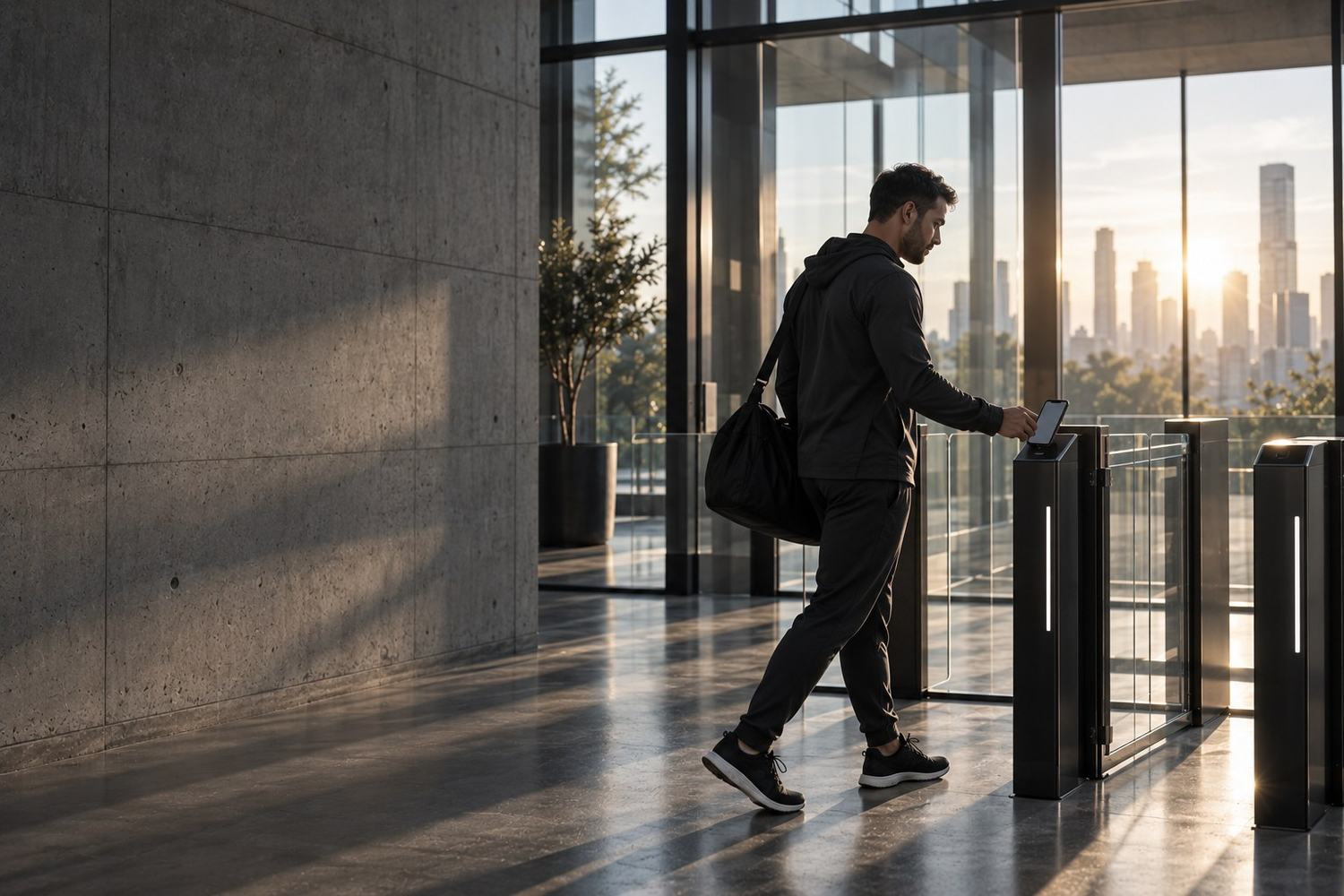 A member tapping in at a turnstile with their phone
